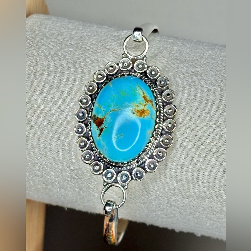 Sterling Silver Kingman Turquoise Open/Close Bangle Bracelet ✨
